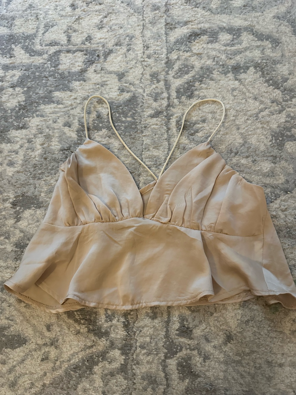 Beige Satin Cami Crop Top